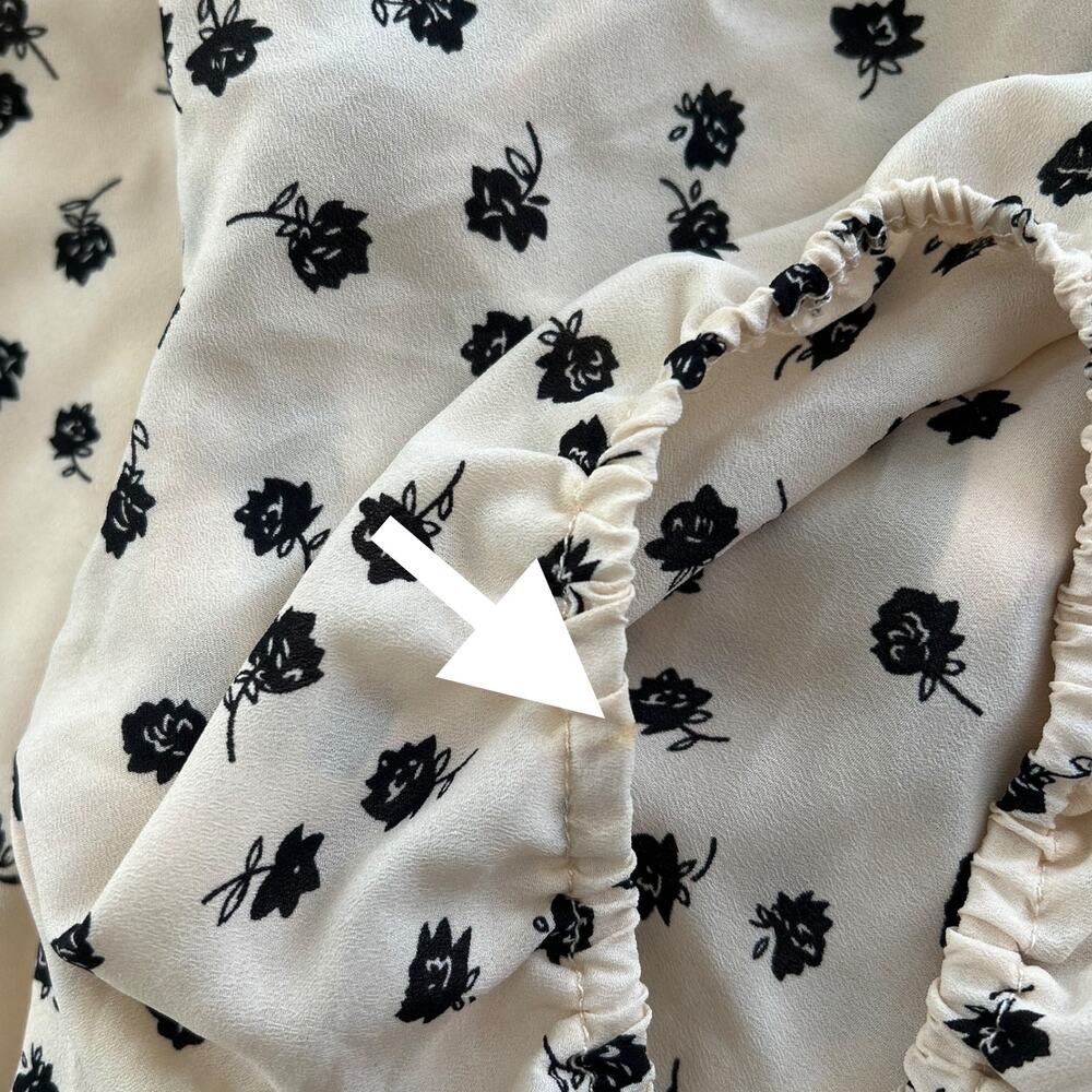 French Kiss Cream Floral Mini Dress Puff Sleeve Tie Front Size M - Picture 7 of 8